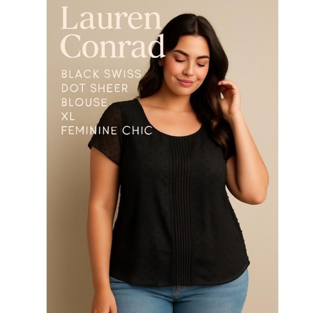 Lauren Conrad Blouse Womans XL Black Swiss Dot Sheer Feminine Chic Goth